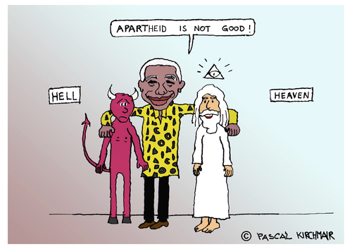 Cartoon: Nelson Mandela (medium) by Pascal Kirchmair tagged caricature,vignetta,nelson,mandela,cartoon,heaven,karikatur,reconciliation,apartheid,regime,south,africa,südafrika,friedensnobelpreis
