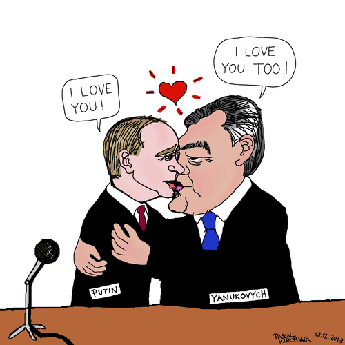 Cartoon: Putin und Janukowytsch (medium) by Pascal Kirchmair tagged putin,wladimir,wiktor,janukowitsch,ukraine,russland,karikatur,political,cartoon,caricature
