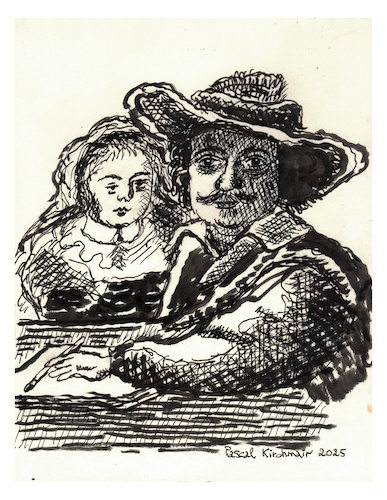 Cartoon: Rembrandt mit Saskia (medium) by Pascal Kirchmair tagged saskia,frau,wife,femme,ehefrau,spouse,epouse,esposa,mujer,conyuge,velada,coniuge,moglie,conjuge,mulher,rembrandt,van,rijn,artist,artiste,artista,kunst,künstler,illustration,sepia,ink,drawing,tusche,tuschezeichnung,zeichnung,pascal,kirchmair,cartoon,caricature,karikatur,ilustracion,dibujo,desenho,disegno,ilustracao,illustrazione,illustratie,dessin,de,presse,du,jour,art,of,the,day,tekening,teckning,cartum,vineta,comica,vignetta,caricatura,portrait,porträt,portret,retrato,ritratto,arte,holland,netherlands,niederlande,leiden,amsterdam,leyden,saskia,frau,wife,femme,ehefrau,spouse,epouse,esposa,mujer,conyuge,velada,coniuge,moglie,conjuge,mulher,rembrandt,van,rijn,artist,artiste,artista,kunst,künstler,illustration,sepia,ink,drawing,tusche,tuschezeichnung,zeichnung,pascal,kirchmair,cartoon,caricature,karikatur,ilustracion,dibujo,desenho,disegno,ilustracao,illustrazione,illustratie,dessin,de,presse,du,jour,art,of,the,day,tekening,teckning,cartum,vineta,comica,vignetta,caricatura,portrait,porträt,portret,retrato,ritratto,arte,holland,netherlands,niederlande,leiden,amsterdam,leyden