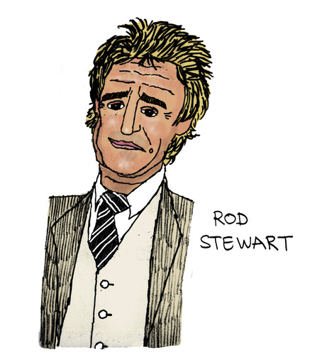 Cartoon: Rod Stewart (medium) by Pascal Kirchmair tagged small,faces,rock,and,roll,hall,of,fame,commander,the,order,british,empire,rod,stewart,am,sailing,rocker,great,britain,celtic,glasgow