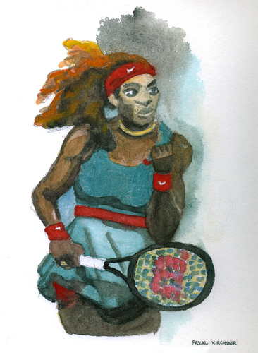 Cartoon: Serena Williams (medium) by Pascal Kirchmair tagged watercolour,cartoon,aquarell,tennis,wta,usa,sportler,sport,williams,serena