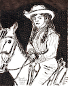 Cartoon: Cowgirl (small) by Pascal Kirchmair tagged cowgirl,wrangler,vaquera,actors,studio,lee,strasberg,james,dean,east,of,eden,indiana,manhattan,new,york,upper,side,academy,awards,oscar,oscars,author,autor,autore,auteur,filmmaker,artist,art,hollywood,illustration,drawing,zeichnung,pascal,kirchmair,cartoon,caricature,karikatur,ilustracion,dibujo,desenho,ink,disegno,ilustracao,illustrazione,illustratie,dessin,de,presse,du,jour,the,day,tekening,teckning,cartum,vineta,comica,vignetta,caricatura,portrait,porträt,portret,retrato,ritratto,actor,acting,schauspieler,rebell,rebel,without,cause,clue,giant,arte,kunst,artwork,sexy,sensual,sensuel,waddy,gouache,far,west,wild,wilder,westen,western,horse,pferd,caballo,cavallo,cheval,cavalo,sepia,burnt,sienna,herdswoman,girl,woman,frau,painting,pintura,peinture,malerei,cuadro,quadro,black