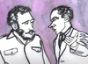 Cartoon: Castro meets Nixon (small) by Pascal Kirchmair tagged fidel,castro,richard,nixon,cuba,kuba,usa,caricature,karikatur,cartoon,illustration