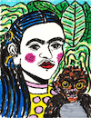 Cartoon: Frida Kahlo mit Fulang Chang (small) by Pascal Kirchmair tagged fulang,chang,affe,monkey,äffchen,klammeraffe,selbstporträt,autoportrait,autoritratto,selbstbildnis,self,portrait,with,autorretrato,watercolor,watercolour,aquarell,künstler,artist,artista,aquarelle,acuarela,gouache,ink,tusche,tuschezeichnung,nanquim,encre,de,chine,tinta,china,diego,rivera,and,frida,kahlo,mexico,porträt,arte,aztekin,aztec,coyoacan,illustration,drawing,zeichnung,pascal,kirchmair,political,cartoon,caricature,karikatur,ilustracion,dibujo,desenho,disegno,ilustracao,illustrazione,illustratie,dessin,presse,du,jour,art,of,the,day,tekening,teckning,cartum,vineta,comica,vignetta,caricatura,retrato,ritratto,portret,kunst,mexiko,painting,peinture,dipinto,pittura,pintura,cuadro,quadro,azteken,aztecs,malerei,artwork