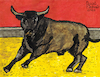 Cartoon: Stier (small) by Pascal Kirchmair tagged the,bull,taurus,stier,il,el,toro,tauro,le,taureau,touro,pascal,kirchmair,dessin,ink,drawing,tusche,tuschezeichnung,la,coruna,espana,antibes,provence,barcelona,painting,dipinto,pintura,pittura,peinture,artist,artiste,artista,kunst,künstler,illustration,zeichnung,cartoon,caricature,karikatur,ilustracion,dibujo,desenho,disegno,ilustracao,illustrazione,illustratie,de,presse,du,jour,art,of,day,tekening,teckning,cartum,vineta,comica,vignetta,caricatura,portrait,porträt,portret,retrato,ritratto,malaga,spanien,espagne,spain,spagna,arte,corrida,stierkampf,toreo,bullfight,tourada,artwork,gouache