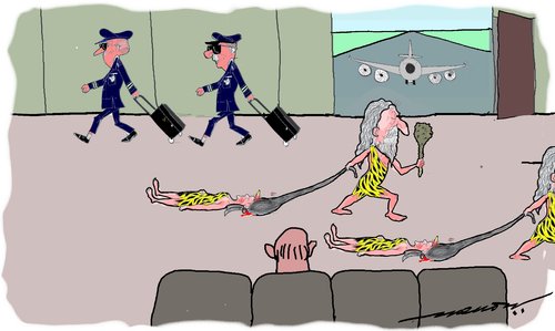 Cartoon: At the departure hall (medium) by kar2nist tagged arrival,departure,bahrain,airport