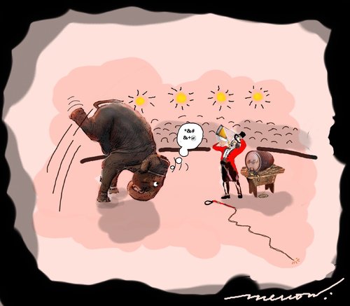 Cartoon: Bottoms UP (medium) by kar2nist tagged circus,animal,cruelty,drinking,elephant,ringmaster,trainer