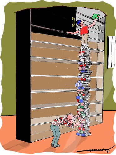 Cartoon: Browsing (medium) by kar2nist tagged library,books,browsing,accidents,searching
