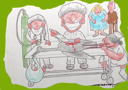 Cartoon: Caesarian by Proxy (medium) by kar2nist tagged theatre,operating,hospitals,babies,delivery,stork,operation,caesarian