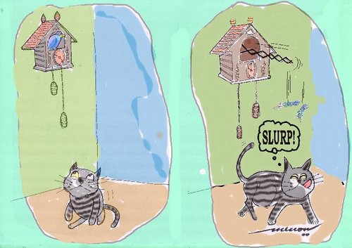Cartoon: Cukkoos End (medium) by kar2nist tagged animals,deadbirds,cat,clock,cukkoo