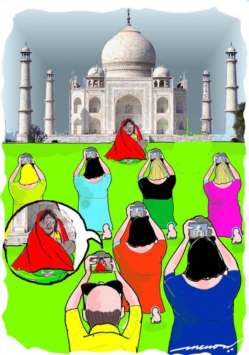 Cartoon: different perspectives (medium) by kar2nist tagged perspectives,tajmahal,villager,feeding,tourists