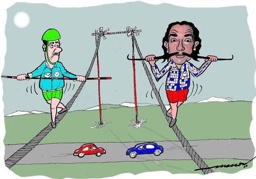 Cartoon: Height of Surrealism (medium) by kar2nist tagged salvaddore,dali,ropewalking,mustache