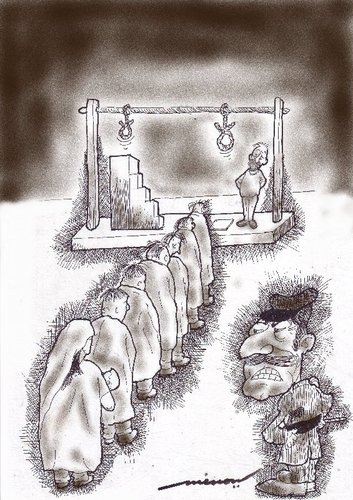 Cartoon: Hight of Cruelty (medium) by kar2nist tagged dictator,hanging,cruelty,overthrow,army,siege