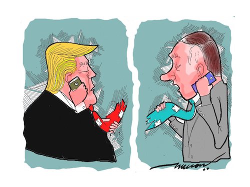 Cartoon: Improving ties (medium) by kar2nist tagged russia,usa,relations,trump,putin
