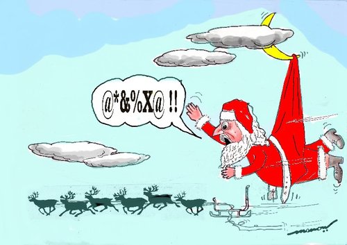 Cartoon: Moon Stuck Santa (medium) by kar2nist tagged moonsrtuck,christmas,reindeer,accidents,driving,claus,santa