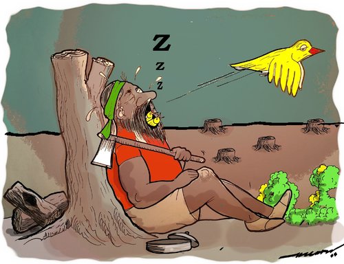 Cartoon: Nature Survives (medium) by kar2nist tagged felling,trees,birds,nature,survival
