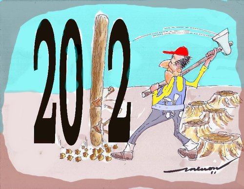 Cartoon: New Year Resolutions (medium) by kar2nist tagged resolutions,deforestation,trees,felling,2012,year,new