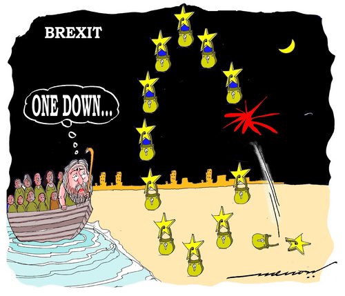 Cartoon: One down (medium) by kar2nist tagged brexit,refugees,britan,eu
