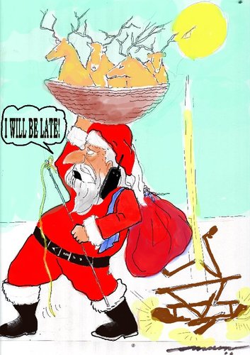 Cartoon: Santa Breakdown (medium) by kar2nist tagged problems,transport,breakdown,xmas,christmas,claus,santa