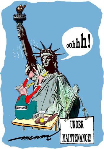 Cartoon: Taking Liberty (medium) by kar2nist tagged liberty,statue,shave,underarm,barber
