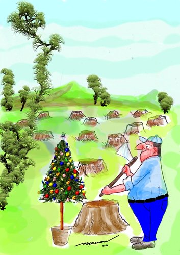Cartoon: Total deforestation (medium) by kar2nist tagged nature,plundering,changes,climatic,felling,tree,warming,global,deforestation