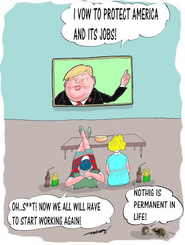 Cartoon: Trumps Plans (medium) by kar2nist tagged trump,president,hib,visa,job,usa