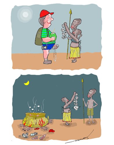 Cartoon: Welcome Bwana (medium) by kar2nist tagged africa,headhunters,skull,tourism