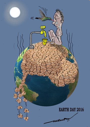 Cartoon: where birds drink tears (medium) by kar2nist tagged world,earthday,global,warming,parched,drought