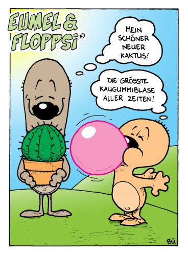 Cartoon: Eumel und Floppsi (medium) by Bülow tagged cactus,kaktus,kids,kinder,kaugummi,kaktus,sauerei,kind,kinder