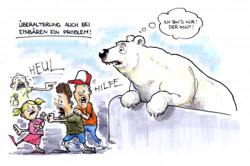 Cartoon: Knut Cartoon (medium) by Bülow tagged knut,eisbär,icebear,old,age,knut,maskottchen,eisbär,angst,furcht,zoo,kind,kinder,alter,alterung,überalterung,rente,rentner,wachstum