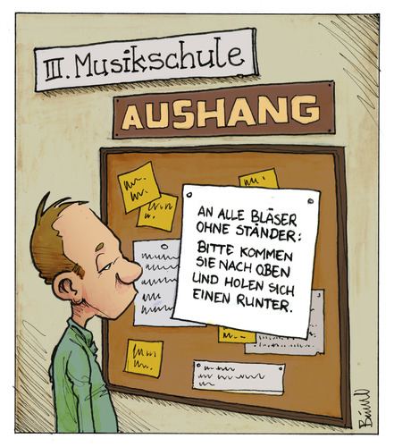 Cartoon: Multipler Kalauer (medium) by Bülow tagged musik,aushang,bläser,ständer,musik,aushang,bläser,ständer,musiker,blasen,sex