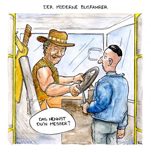 Cartoon: Qualifiziertes Personal (medium) by Bülow tagged crocodile,dundee,bus,busfahrer,bvg,messer,gewalt,anstieg,cartoon,cartoons,krokodile,krokodil,tier,tiere,crocodile dundee,film,kino,abenteuerfilm,abenteuer,gewalt,anstieg,messer,bvg,verkehr,verkehrsmittel,bus,busfahrer,verbrechen,kriminalität,sicherheit,waffen,waffe,überfall,öffentliche verkehrsmittel,crocodile,dundee,öffentliche,job,arbeit,fahrgäste