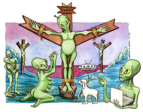 Cartoon: Cristo alieno (medium) by Niessen tagged alien,christ,extraterrestre,cross,außerirdisch,jesus,kreuz