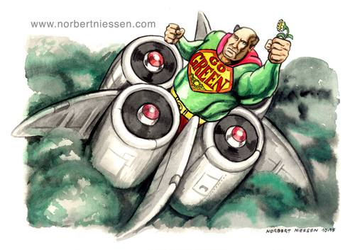 Cartoon: Go green (medium) by Niessen tagged superman,grün,blumen,flugzeug,fliegen