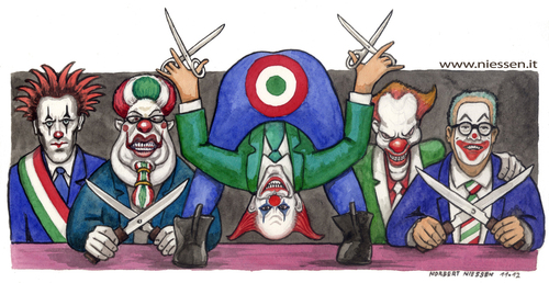 Cartoon: Il governo dei comici (medium) by Niessen tagged commediants,clown,government,italy