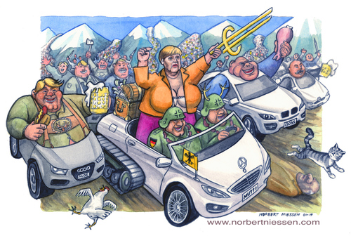 Cartoon: Invasione dei barbari (medium) by Niessen tagged invasion,barbarians,merkel,german,colonization,avalanche,wave