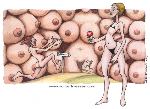 Cartoon: no tits no paradise (medium) by Niessen tagged paradise,tits,breasts,desire,dream,paradiso,tette,seni,desiderio,sogno,paradies,brüste,wunsch,traum,no