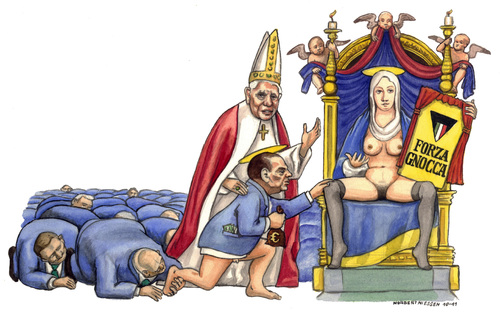 Cartoon: Santo Puttaniere (medium) by Niessen tagged saint,bitch,pope,berlusconi,holy,madonna,hure,hurenbock,papst,jungfrau,maria