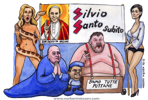 Cartoon: Silvio santo (medium) by Niessen tagged santanche,bondi,brunetta,ferrara,garfagna,berlusconi,silvio,pitone,santo,papa,puttane,puffo,python,holy,pope,bitches,heilig,papst,huren,schlumpf