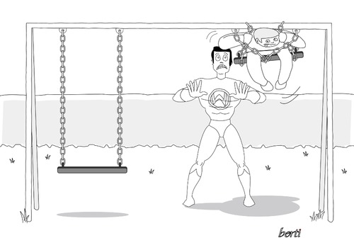 Cartoon: Not-So-Super-Man (medium) by berti tagged inkscape,swing,schwung,spielen,schaukel,superman
