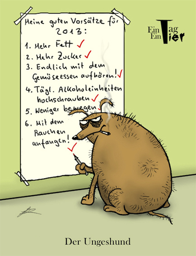Cartoon: Der Ungeshund (medium) by Mistviech tagged jahreswechsel,2013,neujahr,tiere,hunde,ungesund,gute,vorsätze