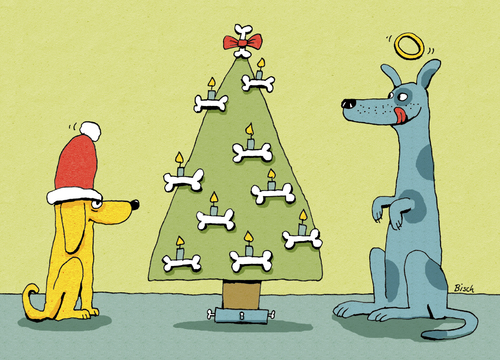 Cartoon: doggy x-mas (medium) by BiSch tagged weihnachten,christmas,hunde,dogs,knochen,bone,weihnachtsbaum,weihnachten,hunde,hund,tiere,haustiere,geschenke,weihnachtsbaum,knochen