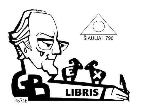 Cartoon: Bookplate for a print artist (medium) by Kestutis tagged bookplate,print,artist,book,art,kunst,kestutis,lithuania,exlibris