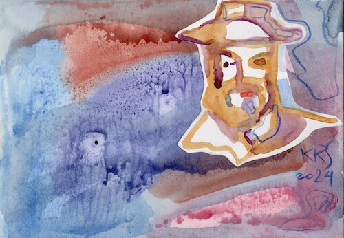 Cartoon: Cowboy and Ghost (medium) by Kestutis tagged cowboy,ghost,dada,watercolor,kestutis,lithuania,art,kunst