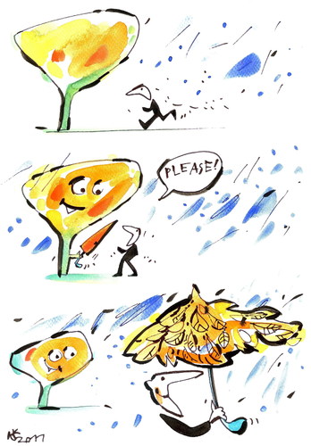 Cartoon: DANKE! (medium) by Kestutis tagged autumn,baum,tree,rain,danke,thanks,bitte,please,herbst,nature