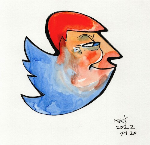Cartoon: Donald Trump as Twitter (medium) by Kestutis tagged donald,trump,communication,information,elections,twitter,elon,musk,kestutis,lithuania