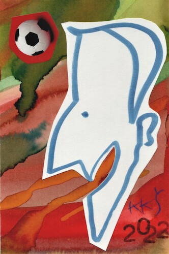Cartoon: E. Macron in one line. 5. 6. 7. (medium) by Kestutis tagged museum,modern,art,kunst,macron,kestutis,lithuania,oneline,dada,football,postcard