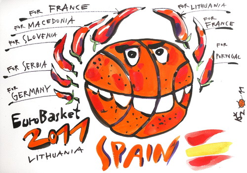 Cartoon: EuroBasket Champions - Spain (medium) by Kestutis tagged bitter,champions,spain,sports,basketball,pepper