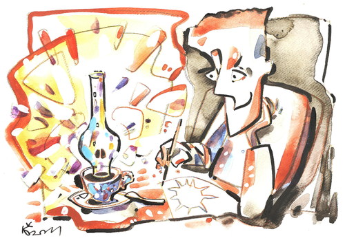 Cartoon: EVENING COFEE (medium) by Kestutis tagged künstler,abend,artist,evening,cofee,kestutis,lithuania