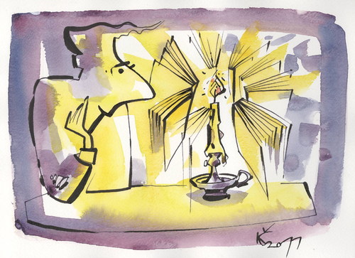 Cartoon: EVENING POETRY. ABEND POESIE (medium) by Kestutis tagged candle,book,buch,kerze,poesie,abend,poetry,evening